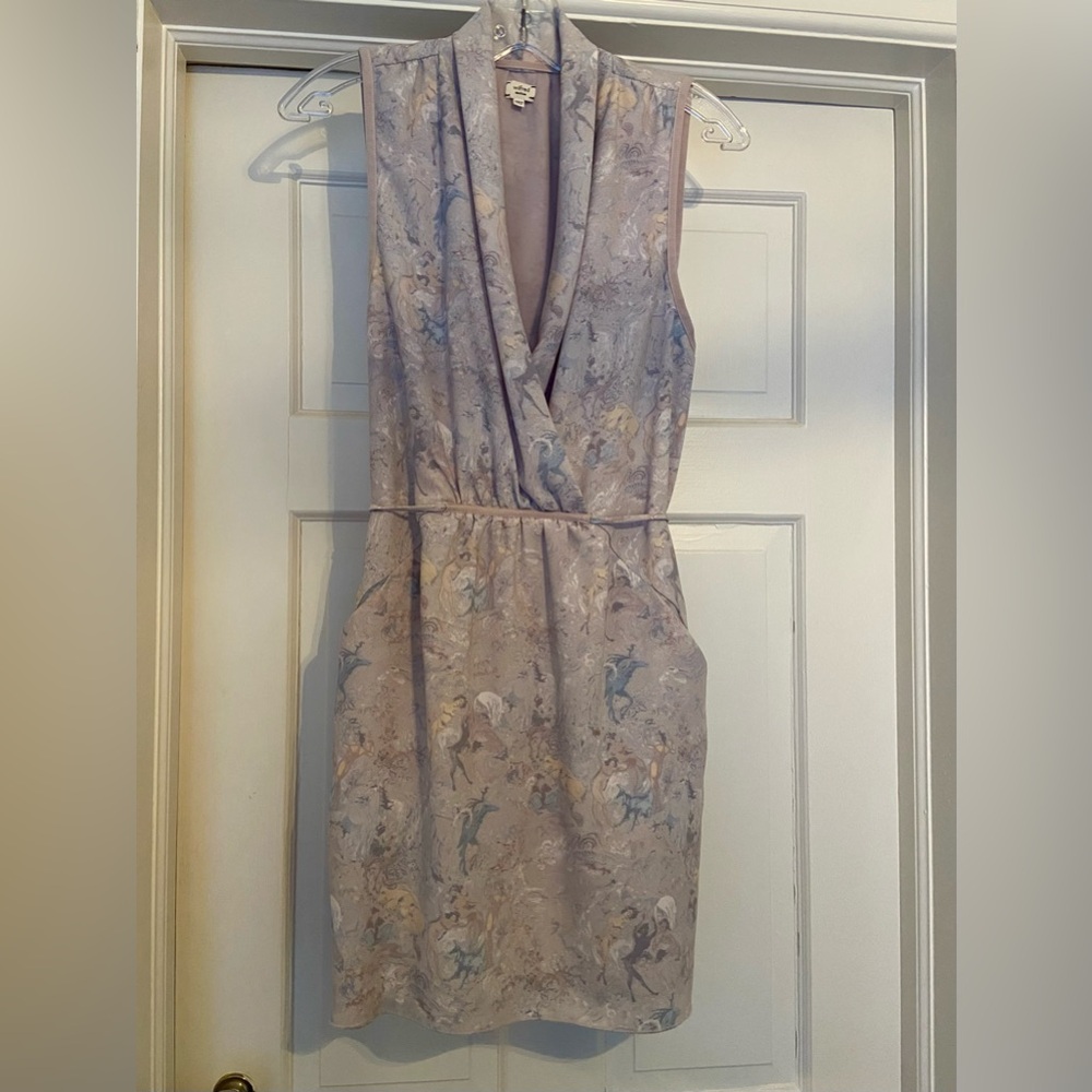 Aritzia Wilfred Sabine Dress Draped Neckline & Pockets in Fun Lavender/Grey